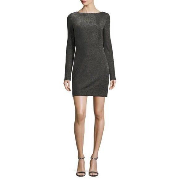 Diane Von Furstenberg DVF Metallic Mini Sheath Dress Long Slv Cocktail Sz 0 - Picture 1 of 6
